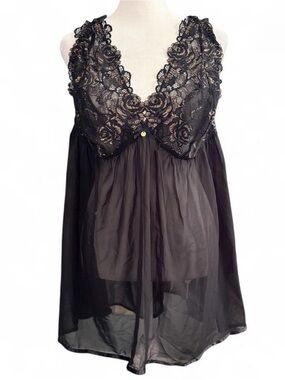 Cacique Black Lace Sheer Babydoll Lingerie Plus Size 22/24